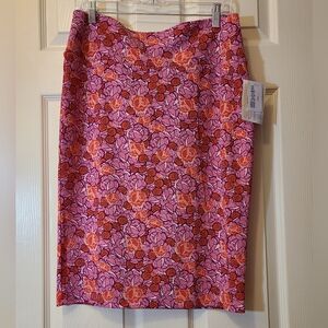 NWT LuLaRoe Cassie L Knit Pink Red Orange Roses  Floral Pencil Skirt